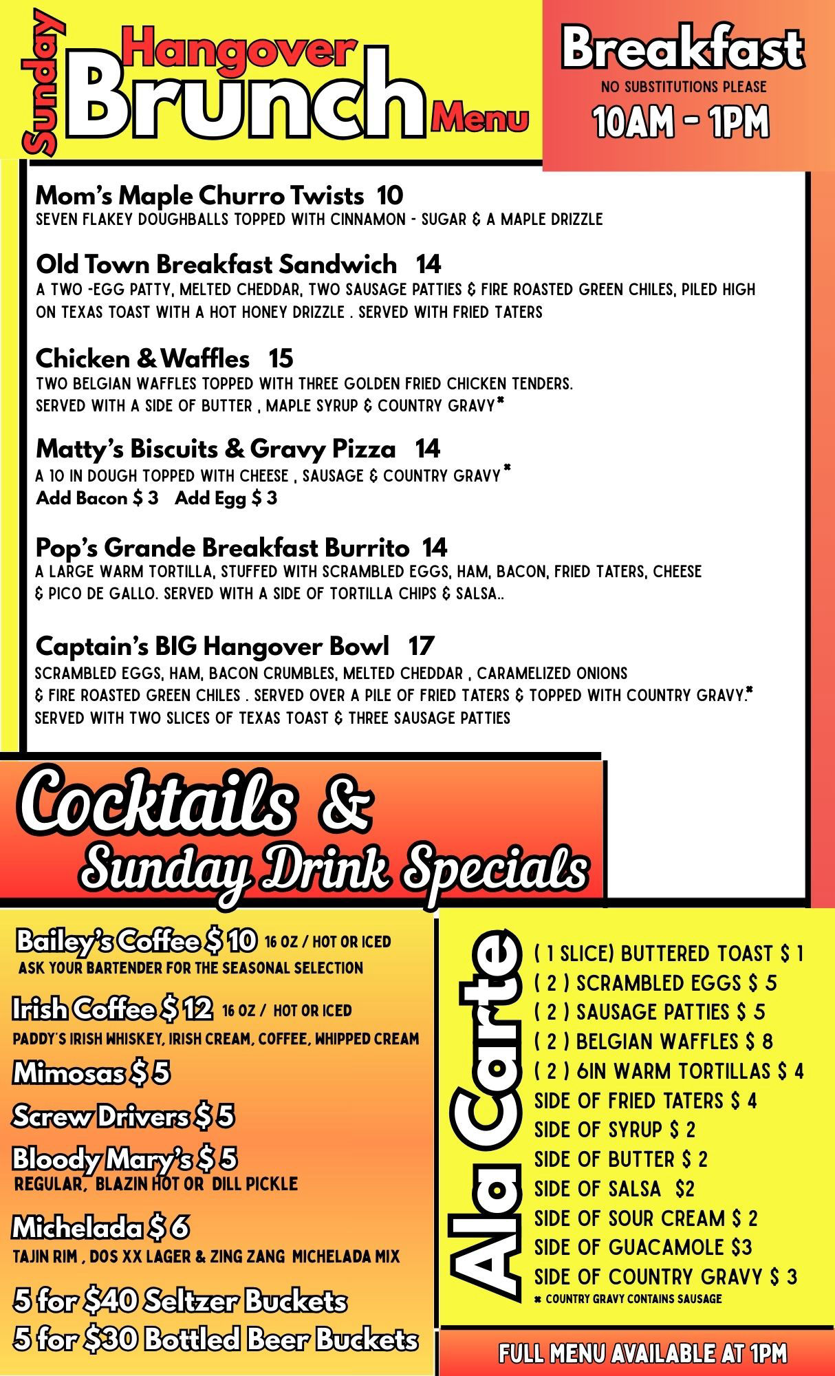 Giligins Brunch Menu